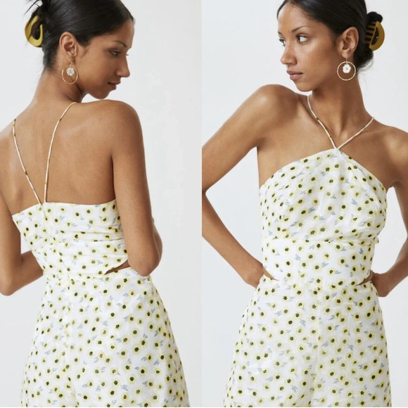 ANTHROPOLOGIE | Hutch | Yellow Motif Ditsy Floral Seaside Romper 4 Halter Shorts - Picture 2 of 16